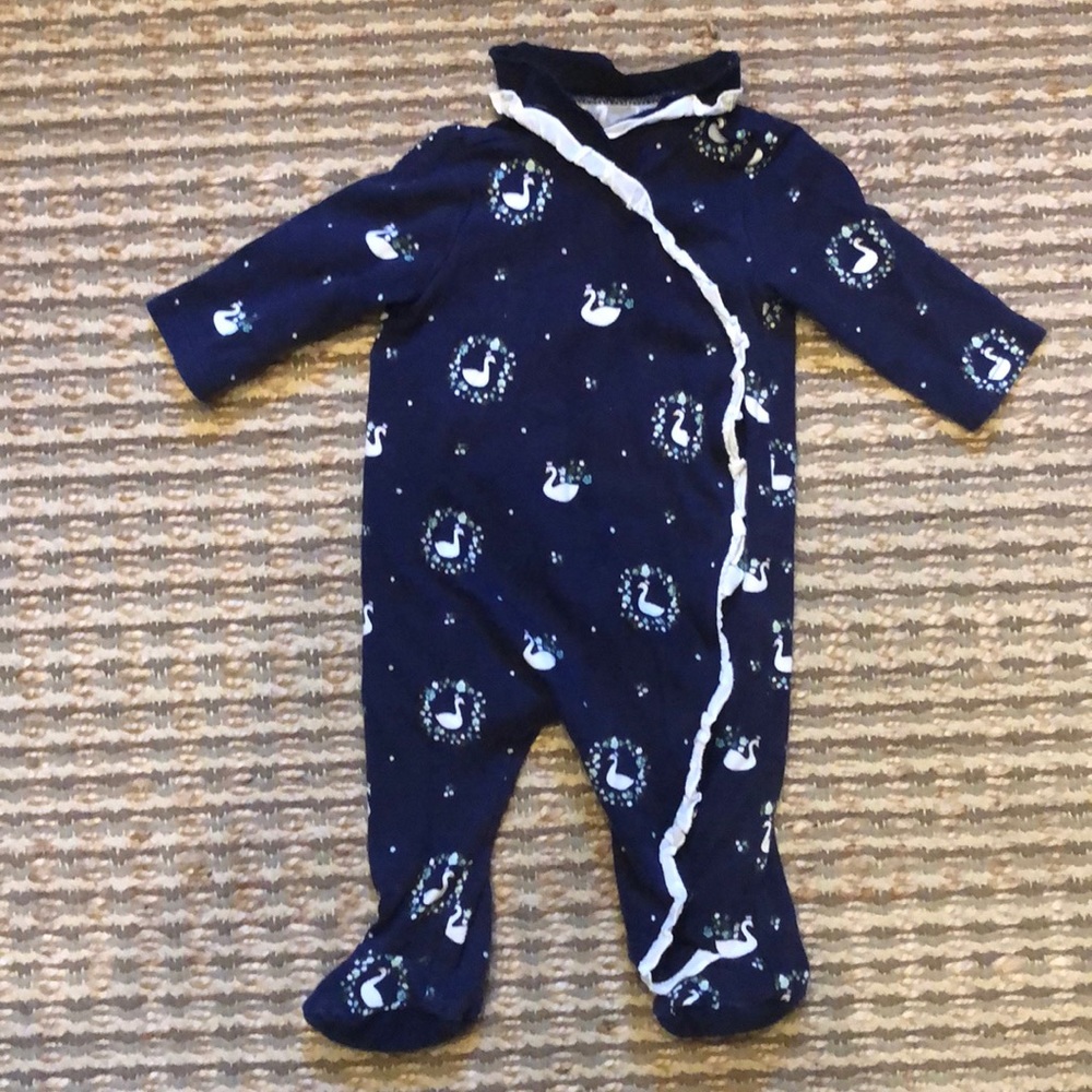 Janie and Jack Navy Swan footie